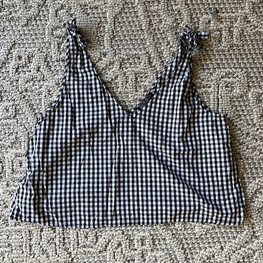 Cotton On black/white gingham vneck tank top